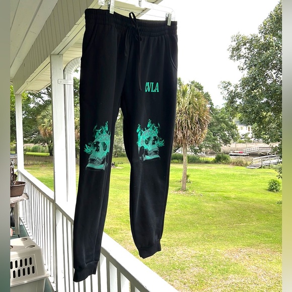 CVLA - CV Los Angeles Black Joggers Super Cool Green Skull Graphics 💀 - Picture 4 of 7